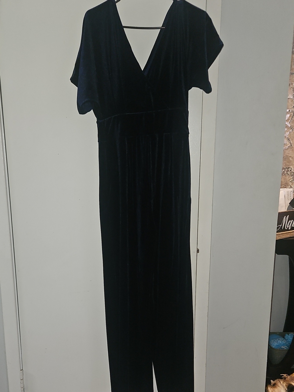 Cider NAVY BLUE Velvet V-Neck Jumpsuit